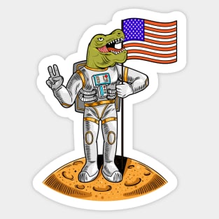 Astronaut T Rex Holding USA Flag Sticker